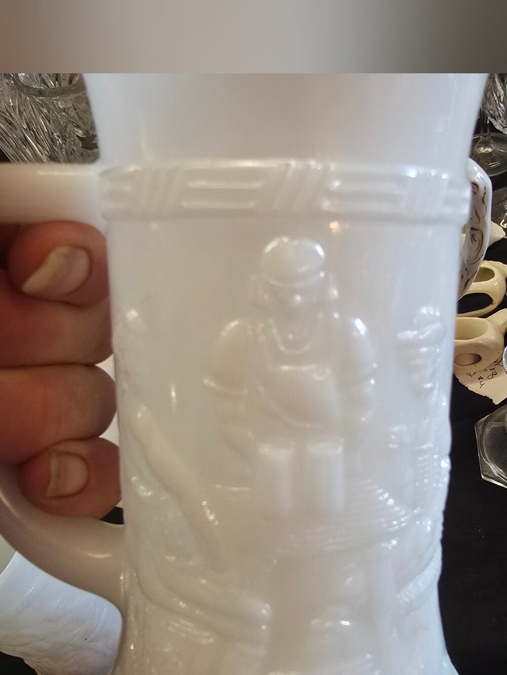 3 Vintage White Milk Glass Beer Steins Collectible Glass